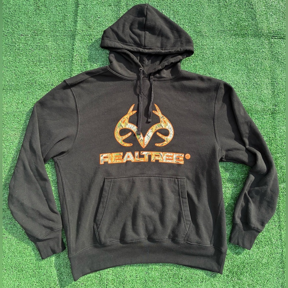 Realtree Black Hoodie with Orange Camouflage Design